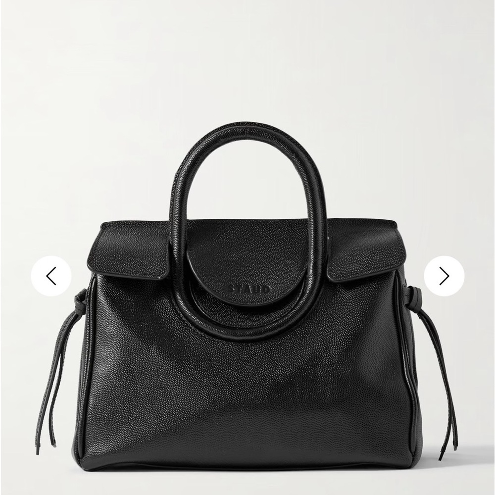 STAUD Black Pebbled Leather Handle Satchel